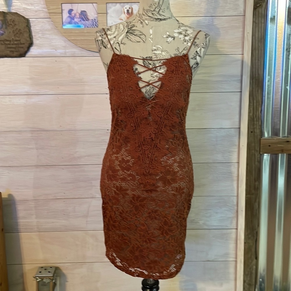 Active USA brown Lace Stretch Dress L